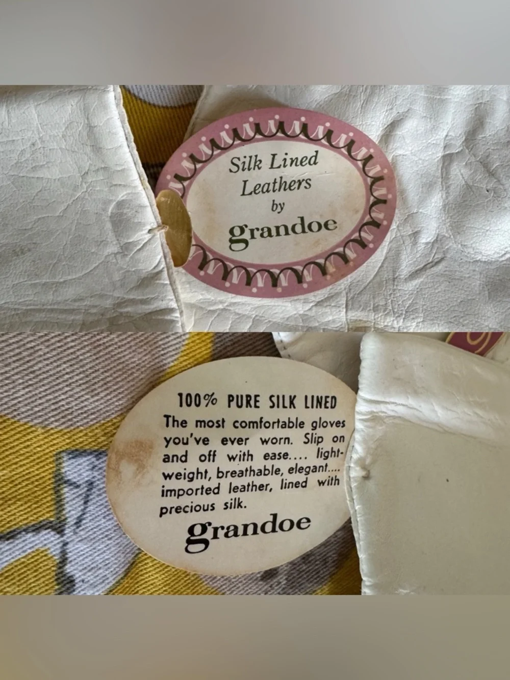 Vintage NWT Grandoe silk lined Leathers cream gloves size 6